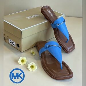 Michael Kors sz 8 Lena
Leather T-Strap Sandal in South Pacific Blue NEW IN BOX!